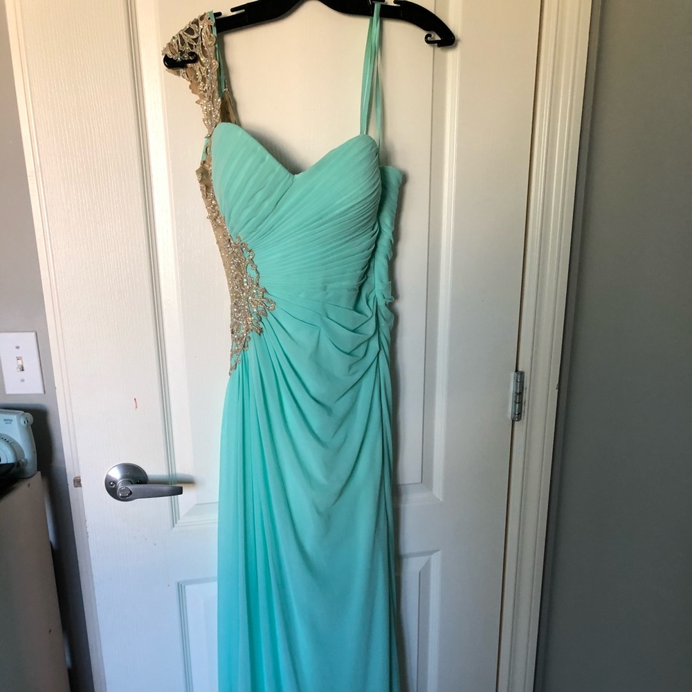 TEAL ONE SHOULDER SLIT DRESS